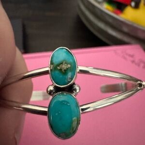Stamped Native Sonoran Turquoise and Silver Women's Bracelet